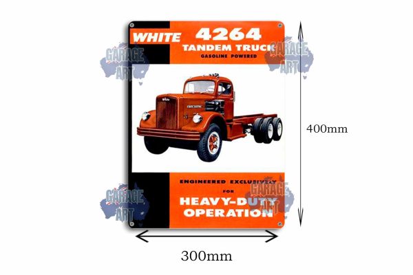 White Truck 4264 Tandem Truck Tin Sign freeshipping - garageartaustralia