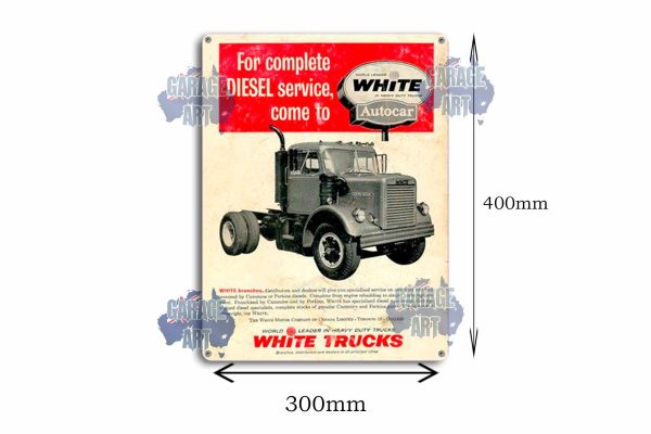 White and Autocar Truck Diesel Service Tin Sign freeshipping - garageartaustralia