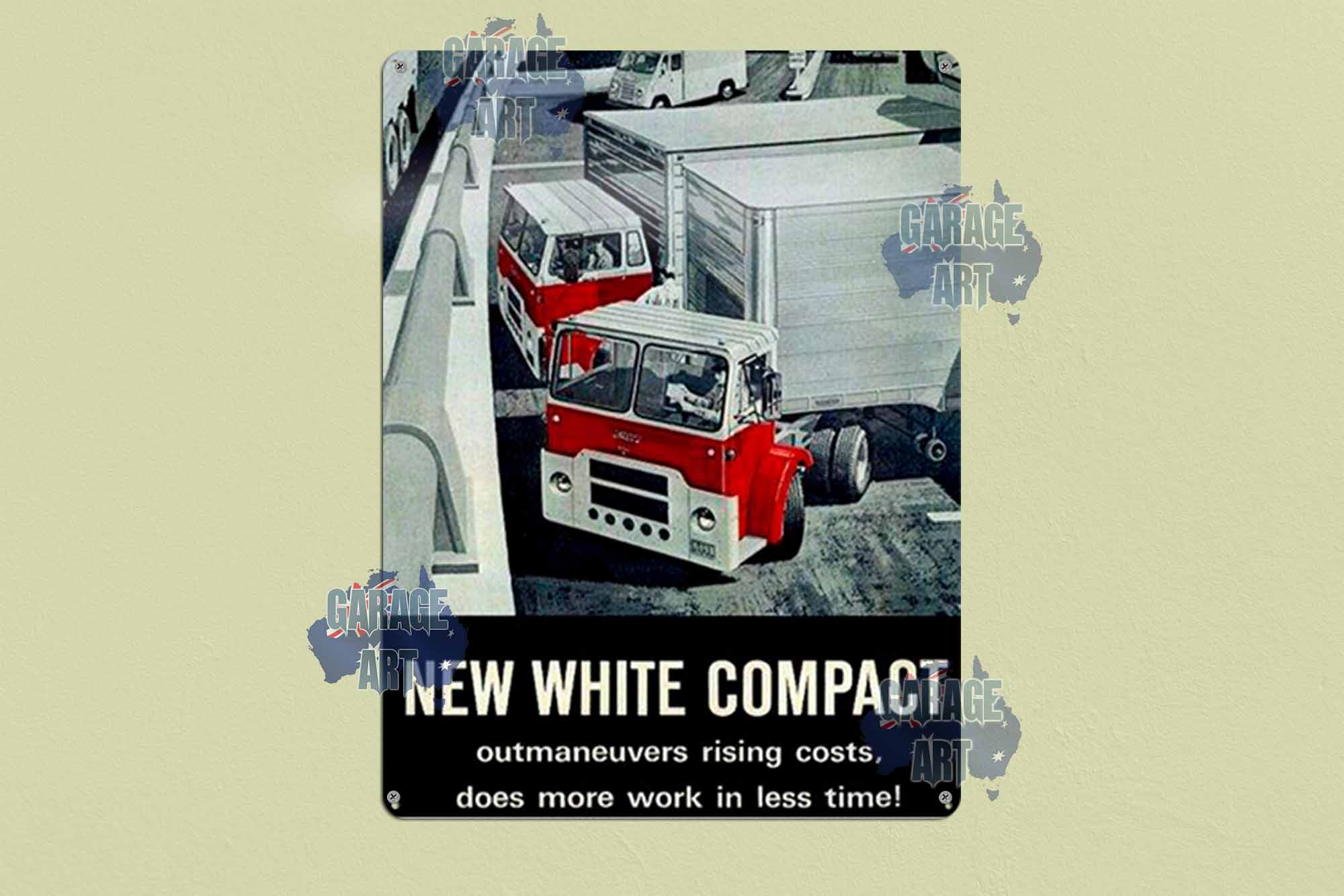 White Trucks New Compact Tin Sign freeshipping - garageartaustralia