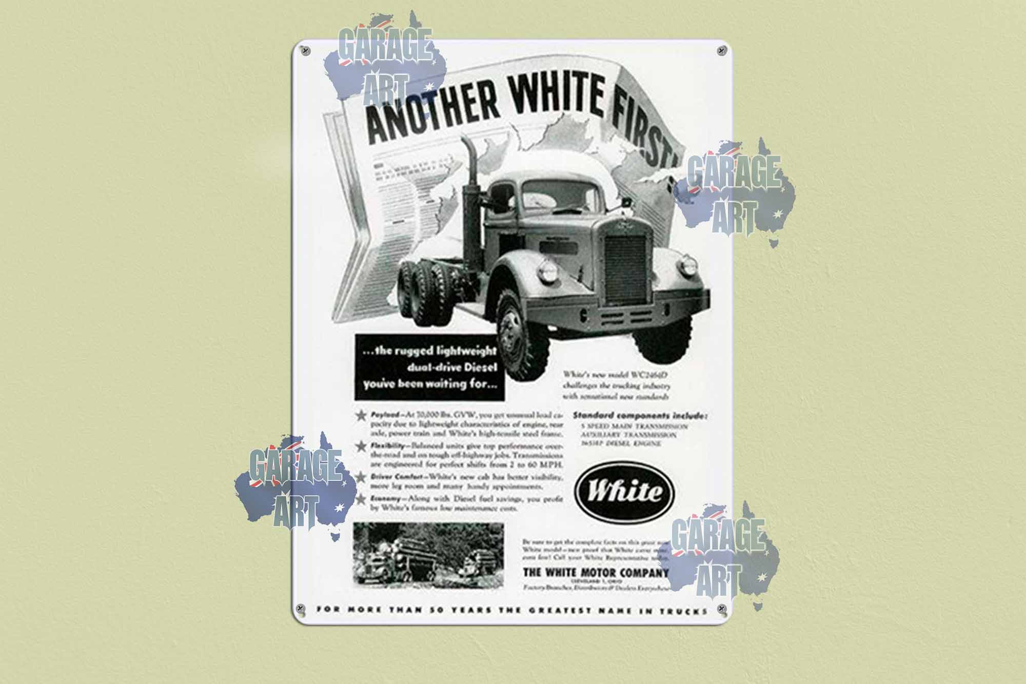 White Truck Dual Drive Another First Tin Sign freeshipping - garageartaustralia