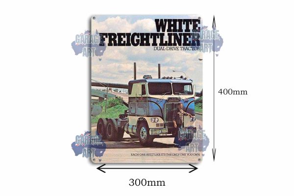 White Freightliner Dual Drive Tractor Tin Sign freeshipping - garageartaustralia