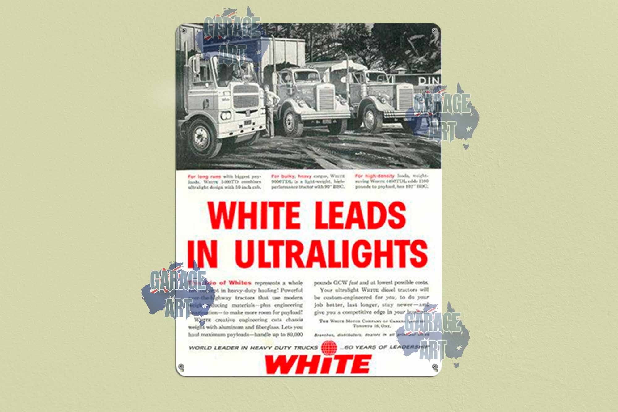 White Trucks the Leader in Ultralights Tin Sign freeshipping - garageartaustralia
