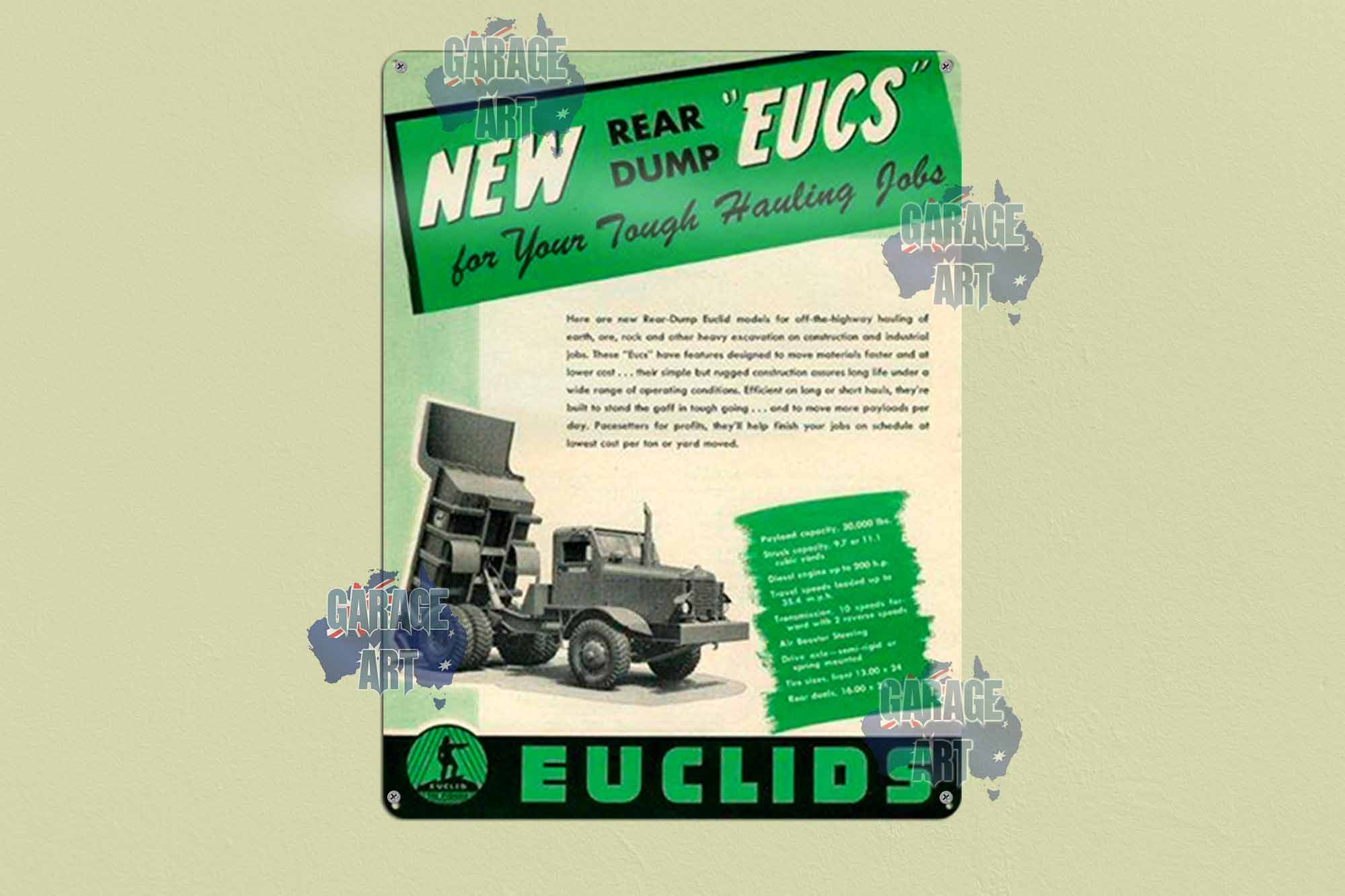 Euclids New Rear Dump Truck Tin Sign freeshipping - garageartaustralia