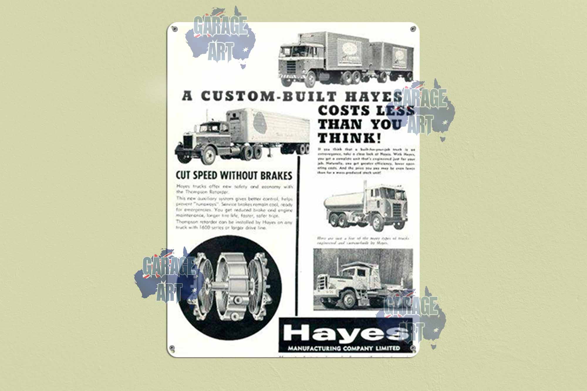 Hayes Trucks Custom built Tin Sign freeshipping - garageartaustralia