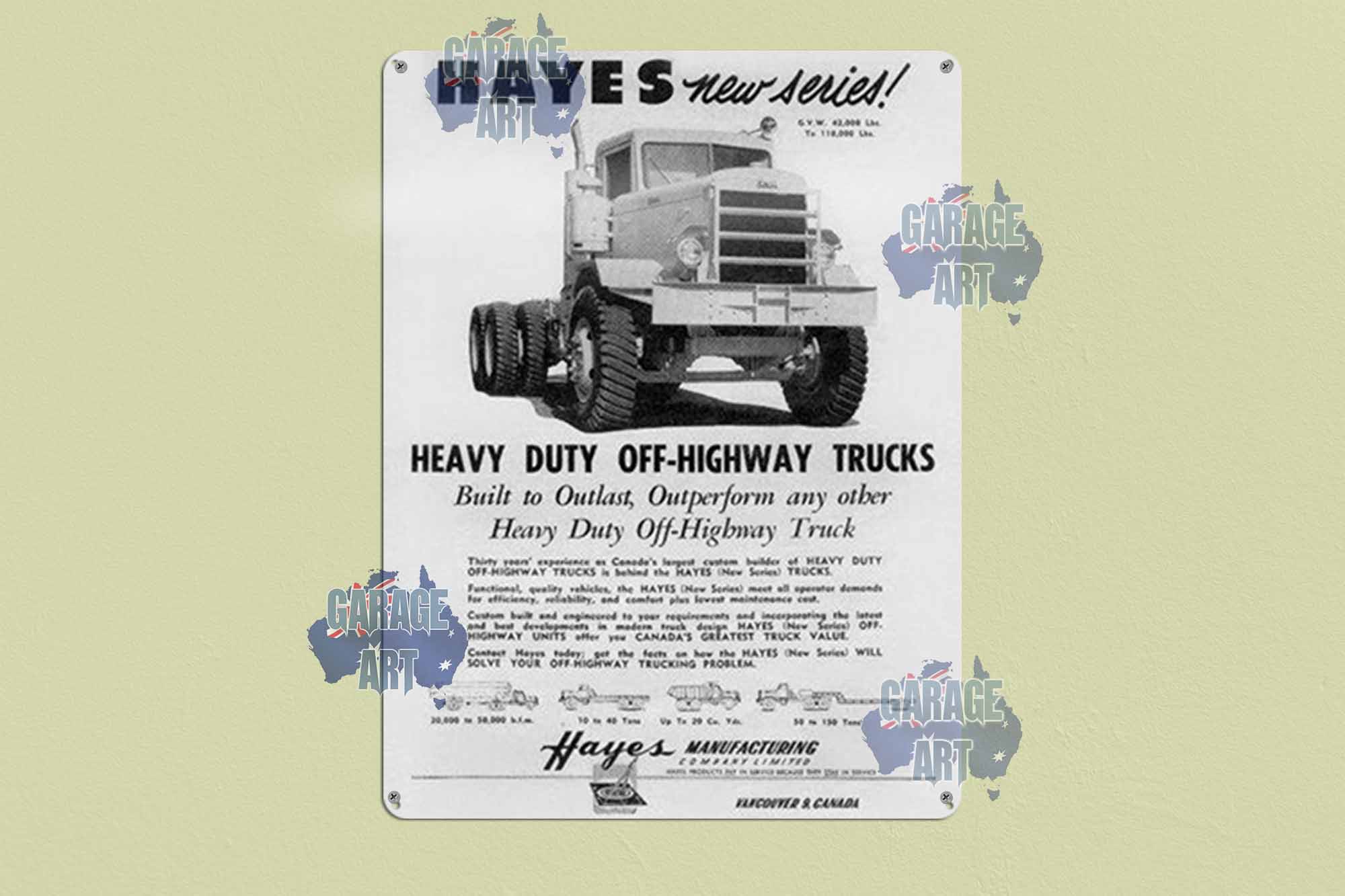 Hayes Truck Heavy Duty Off-Highway Series Tin Sign freeshipping - garageartaustralia