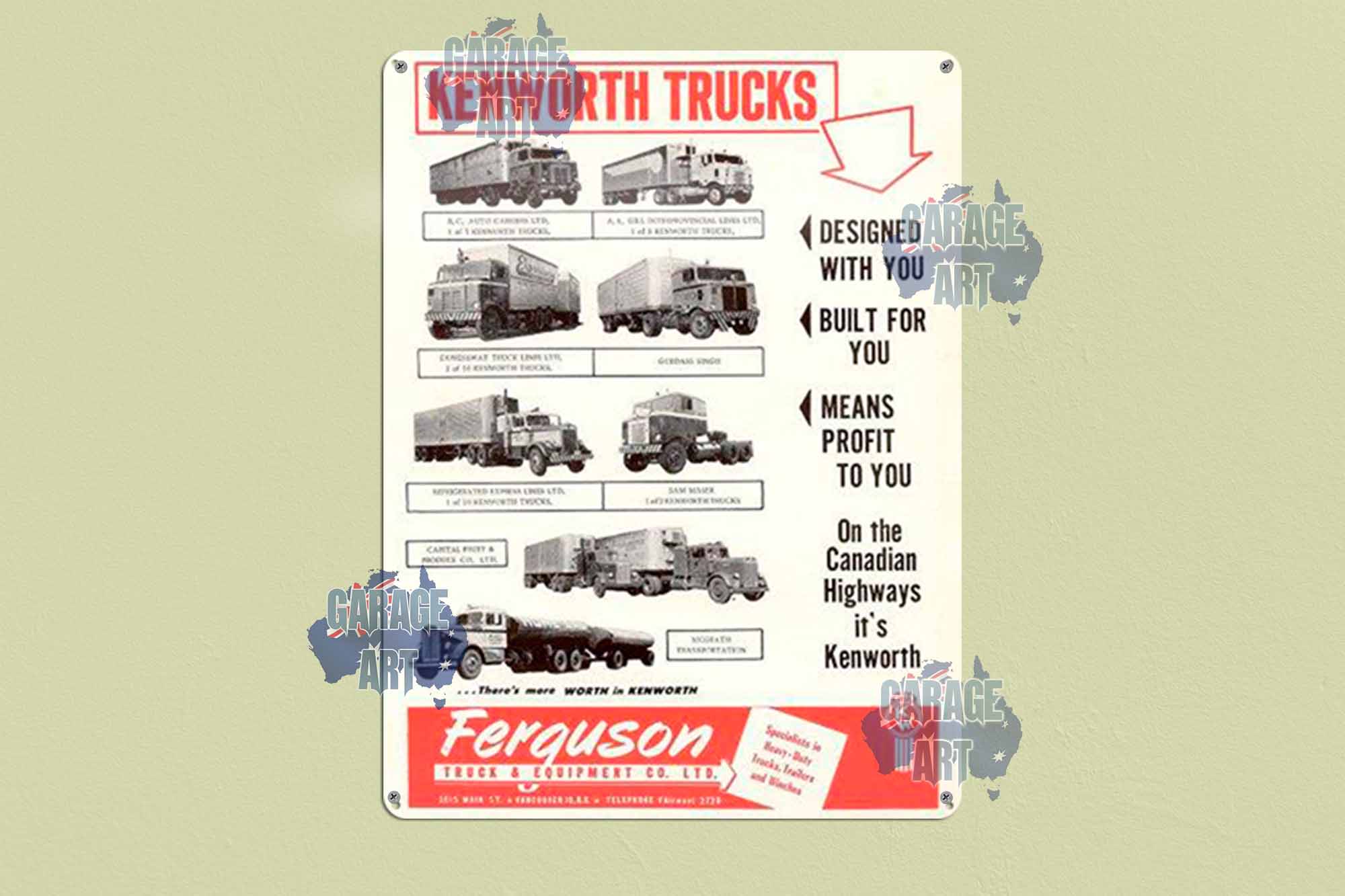 Kenworth Trucks and Ferguson for More Profit  Tin Sign freeshipping - garageartaustralia