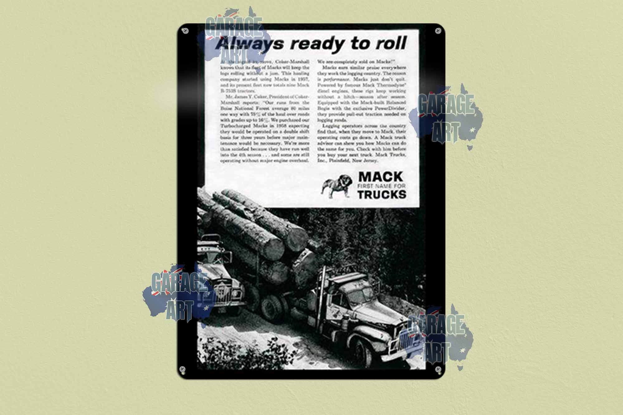 Mack Trucks Always Ready to Roll Tin Sign freeshipping - garageartaustralia