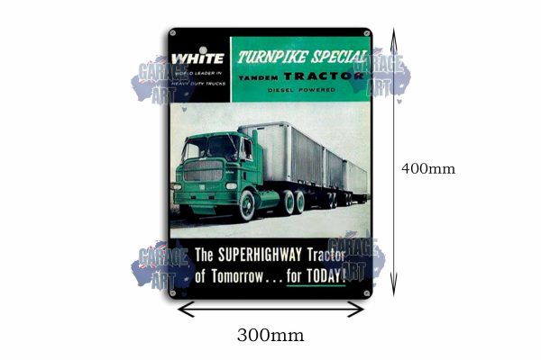 White Tandem Trucks Tin Sign freeshipping - garageartaustralia