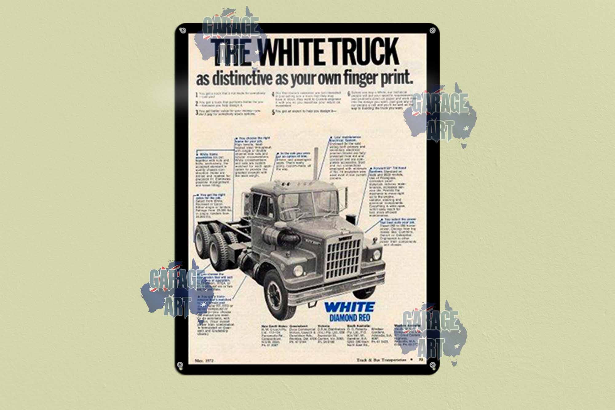 THE WHITE TRUCK IS DISTINCTIVE TIN SIGN