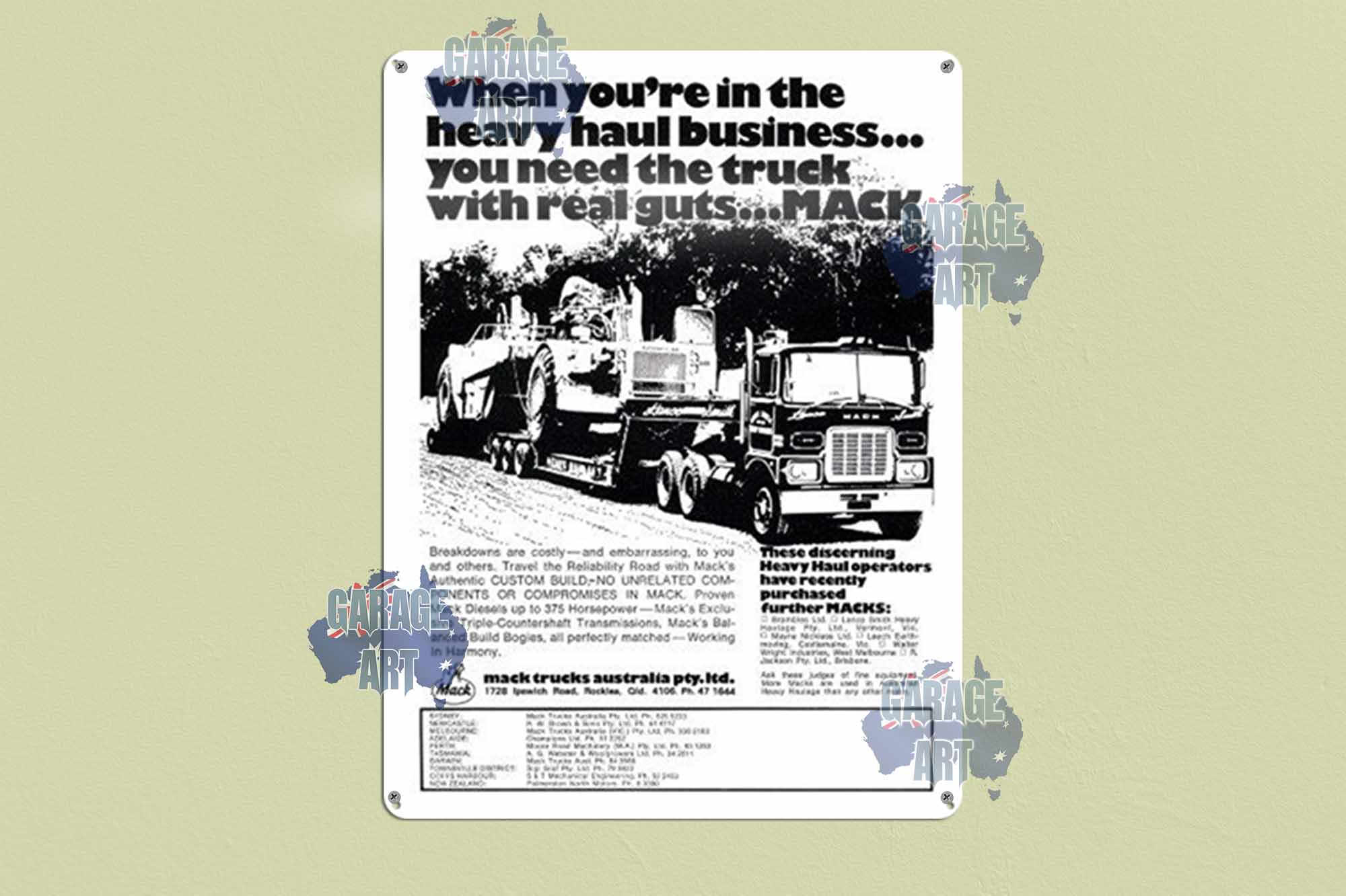 Mack Trucks for the Heavy Haul Business Tin Sign freeshipping - garageartaustralia