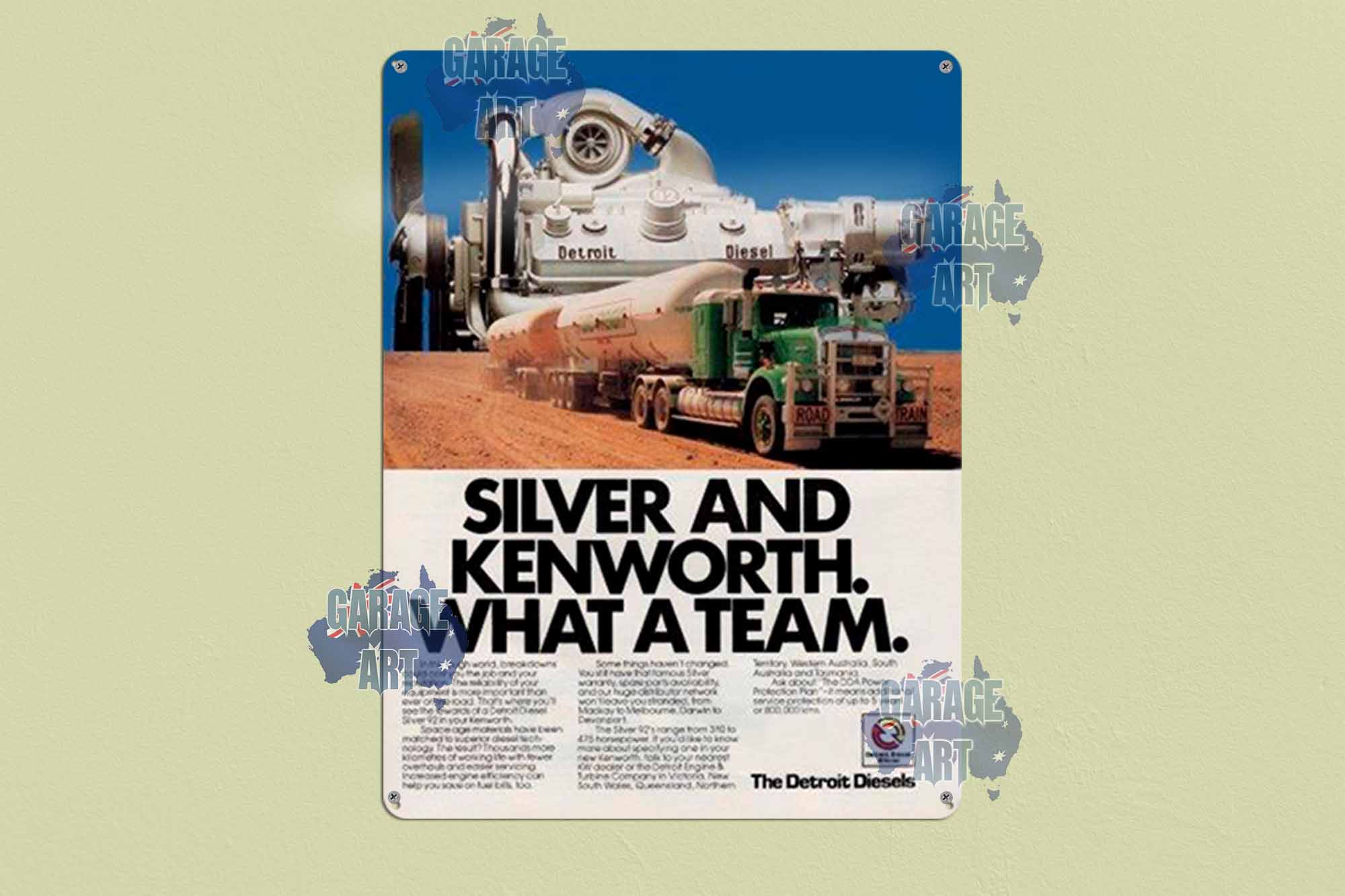 Kenworth Trucks and Silver Detroit Diesel Tin Sign freeshipping - garageartaustralia