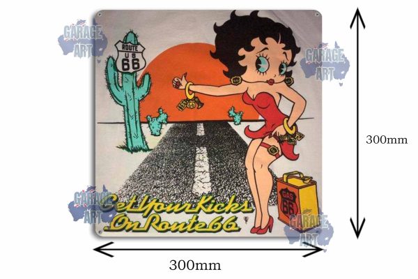 Betty Boop Get Your Kicks on Route 66 300mmx300mm Tin Sign freeshipping - garageartaustralia