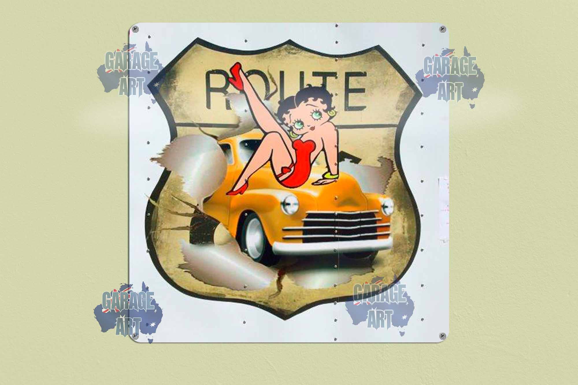 Betty Boop route 66 300mmx300mm Tin Sign freeshipping - garageartaustralia