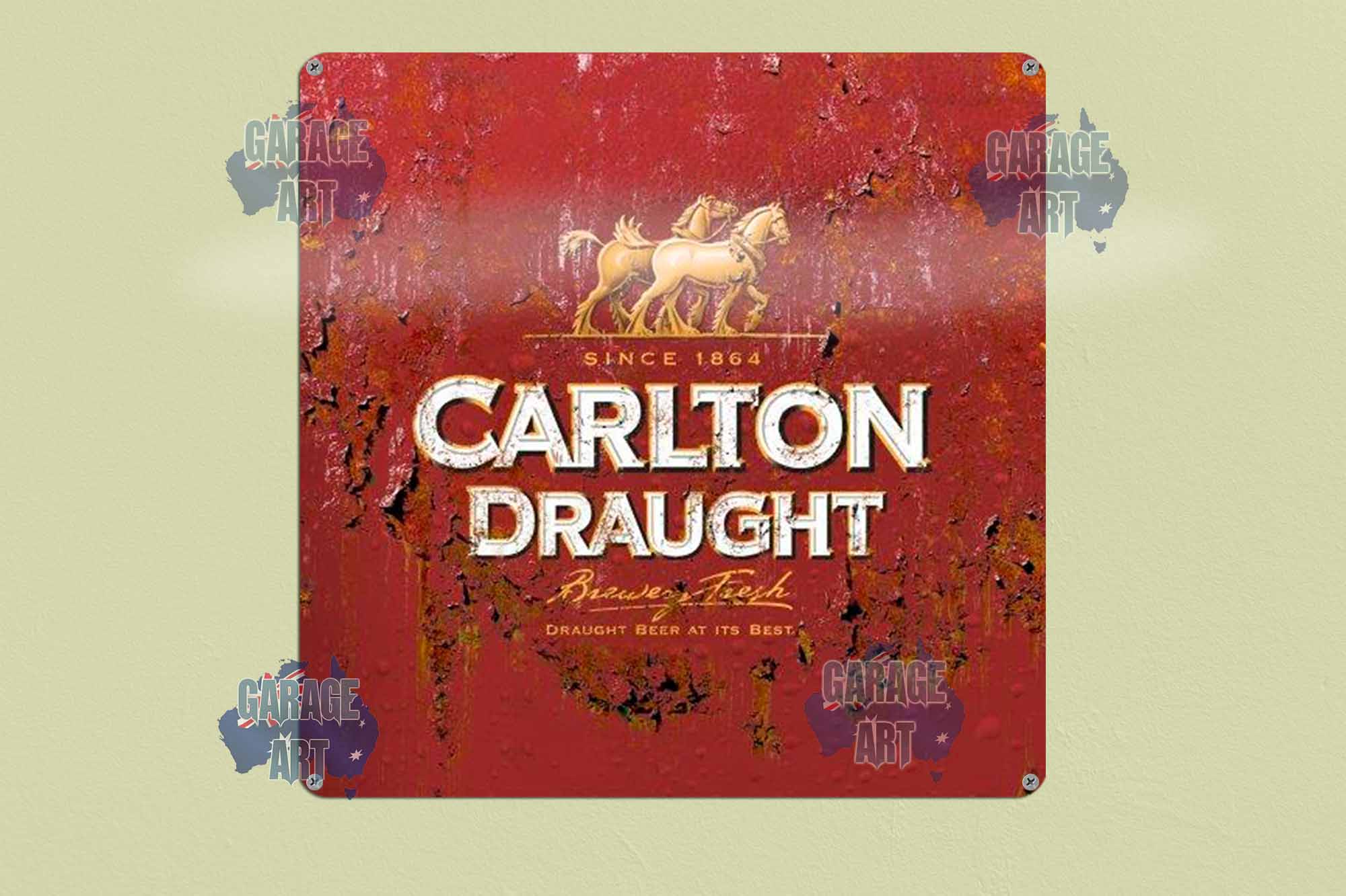 Carlton Draught Rusty 300mmx300mm Tin Sign freeshipping - garageartaustralia